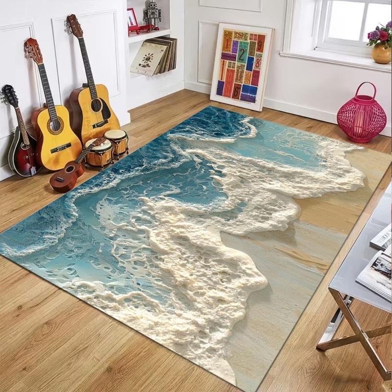 3D Strandwellen Teppich Nichtrutschend Waschbarer Teppich für Wohnzimmer Schlafzimmer Erkerfenster Langlebige Fußmatte Heimdeko Teppiche