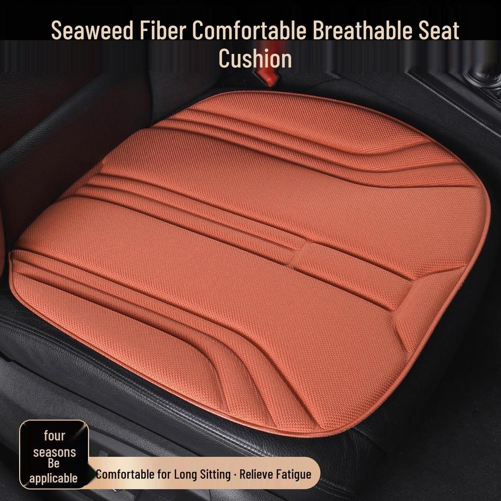 Three-Piece Seaweed Fiber Car Seat Cushion Set: Universal, Comfortable, Breathable, Non-Slip, All-Season Cover.