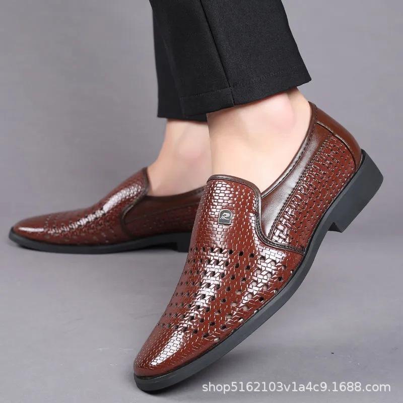 2024 hollowed out breathable luxury casual business dress leather shoes latest British style work banquet leather shoes