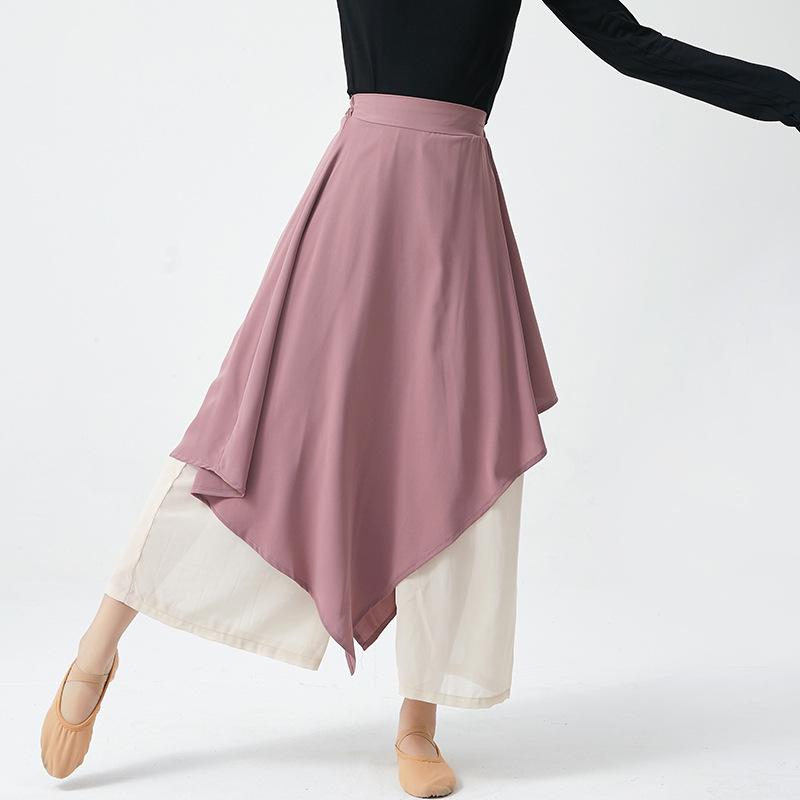 

Folk Dance Classical Dancing Pants Women Tie-dye Loose Wide Leg Trouser 2 Layers Rhyme Dancewear Side Split No Streamers XS