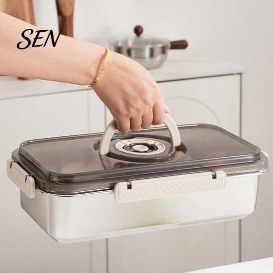 Portable Picnic Food Box Airtight Stainless Steel Bread Storage Box, Clear Lid And Date Recording Multi Purpose Dry Keeper Knob Keeper, Large