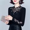 Plus Velvet Thick Bottoming Shirt Women's Spring and Autumn Fashion Black Lace Small Shirt Mesh Long-sleeved Top