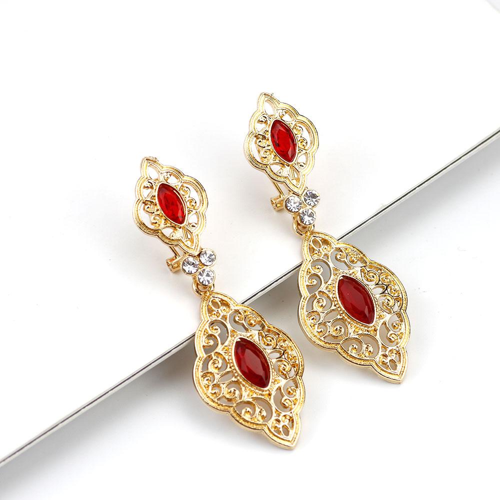 

Золотий колір Довгі висячі сережки Фірмовий дизайн Етнічні весільні прикраси Традиційний біжутерійний подарунок червоний