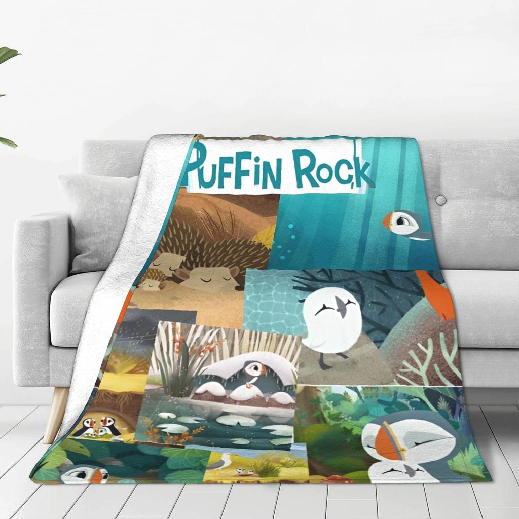 Puffin Rock and the New Friends Cartoon Anime Blanket Multiple Sizes Warm Cozy Fluffy Throw Blankets for Couch Sofa and Bed