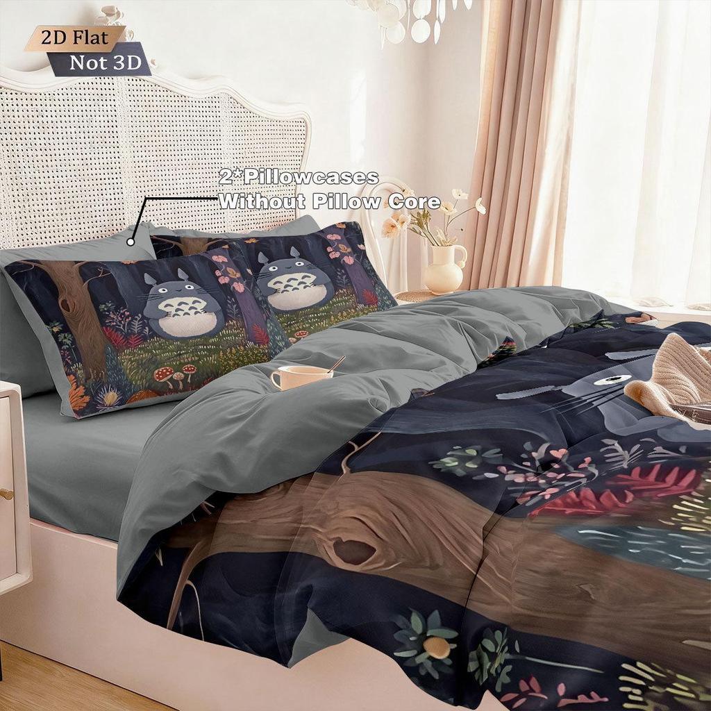 Three-Piece Totoro Series Down Duvet Cover Set with Digital Printing