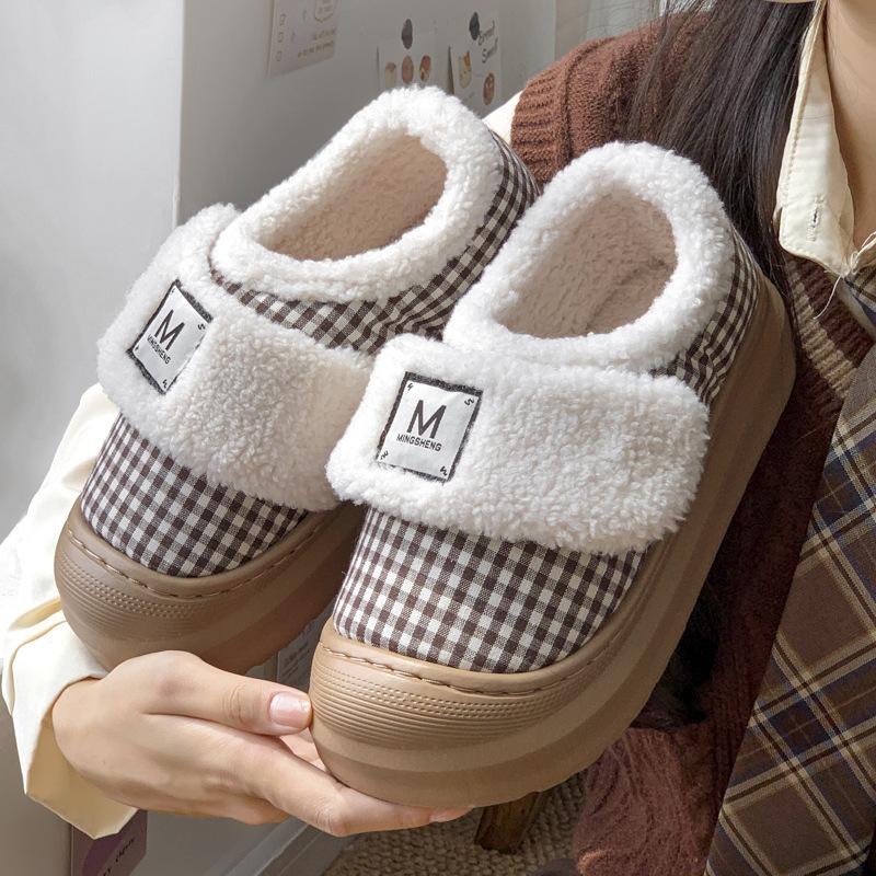 

New Velcro mesh cotton shoes indoor velvet in winter to keep warm and increase height non-slip all-inclusive heel cotton shoes can be worn outside 40-41 кофейный