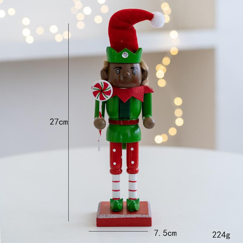 2pcs Elderly Elf Wooden Creative Nutcracker Soldier Ornament 27cm Christmas Living Room Foyer Wine Cabinet Decoration Ornament