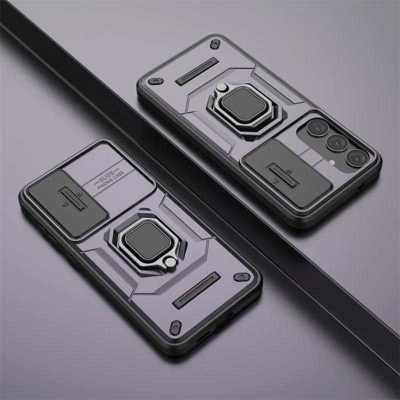 Armor Case For Samsung Galaxy S24 FE Ultra S23 Plus A15 A25 A35 A55 5G Protective Cover Ring Stand Holder Coque Fundas Capa