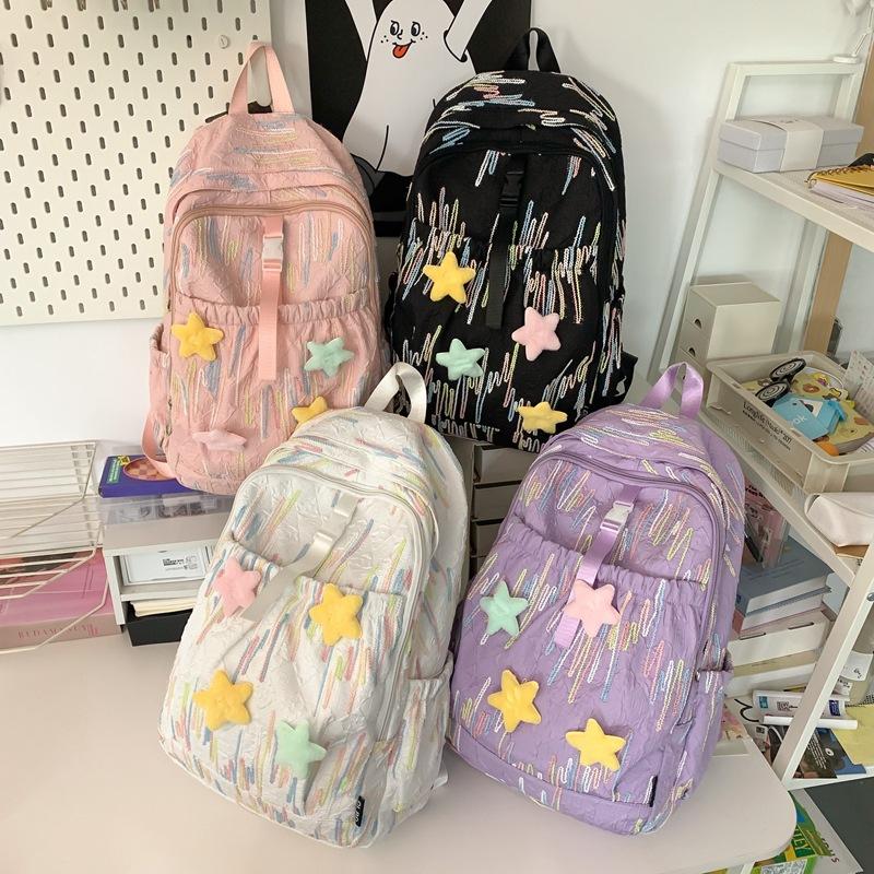 Junior High School Schoolbag Colorful Embroidery Women's Large Capacity Backpack Student Backpack