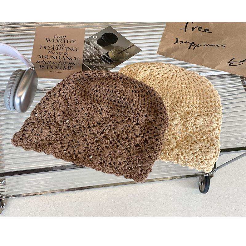 Ethnic Style Crochet Flower Knitted Hat Hollow Out Beanies Knit Cap Handmade Korean Apparel Accessories