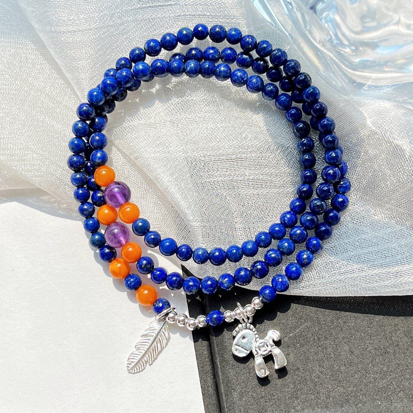 925 Silver High-Quality Design Lapis Lazuli Beeswax Amethyst Bracelet Bracelet.