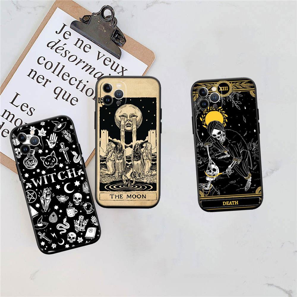 LO93 Witch Divination Tarot Moon Soft Shell Phone Case for iPhone 16 15 14 13 12 Pro Max Plus Mini
