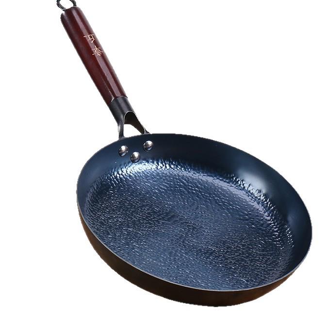 Patelnia Zhangqiu z łuską ryby, nieprzywierająca, z płaskim dnem, do smażenia stir-fry i omletów - Trwały, niepowlekany, ręcznie robiony wok