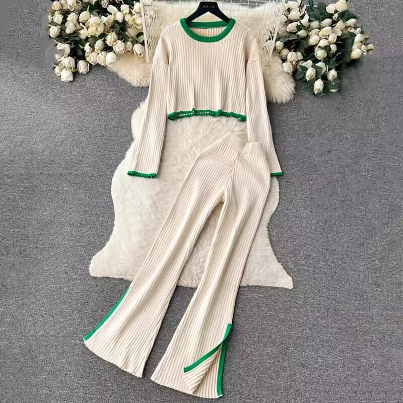 

Комплект женского вязаного свитера и длинных брюк для осени/зимы Large бежевый