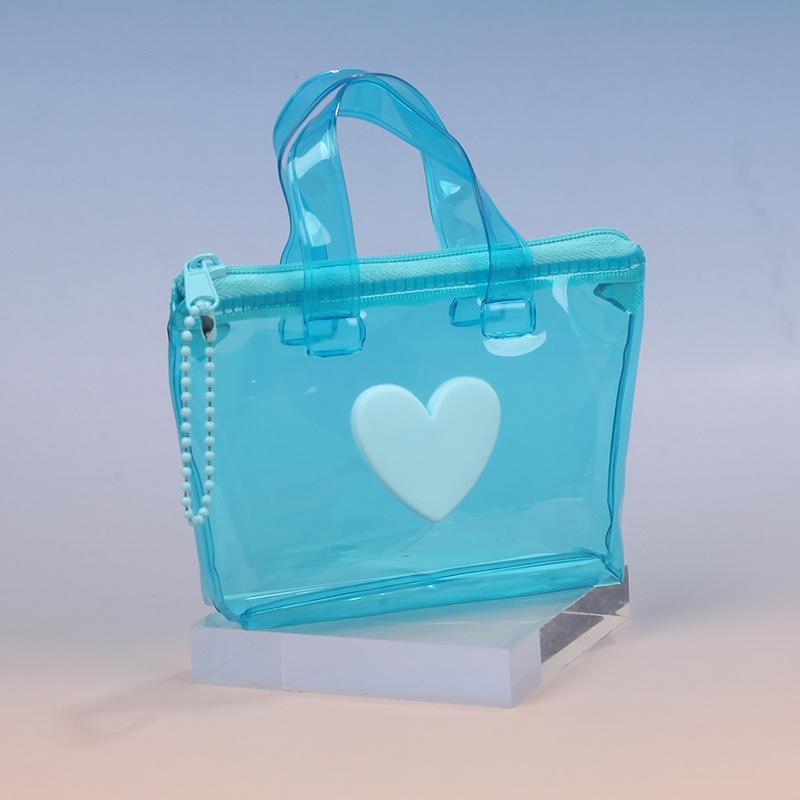 Solid Color Heart-Shaped Storage Bag Mini Waterproof Coin Purse Handheld Keychain Earphone Bag Water Splashing Festival