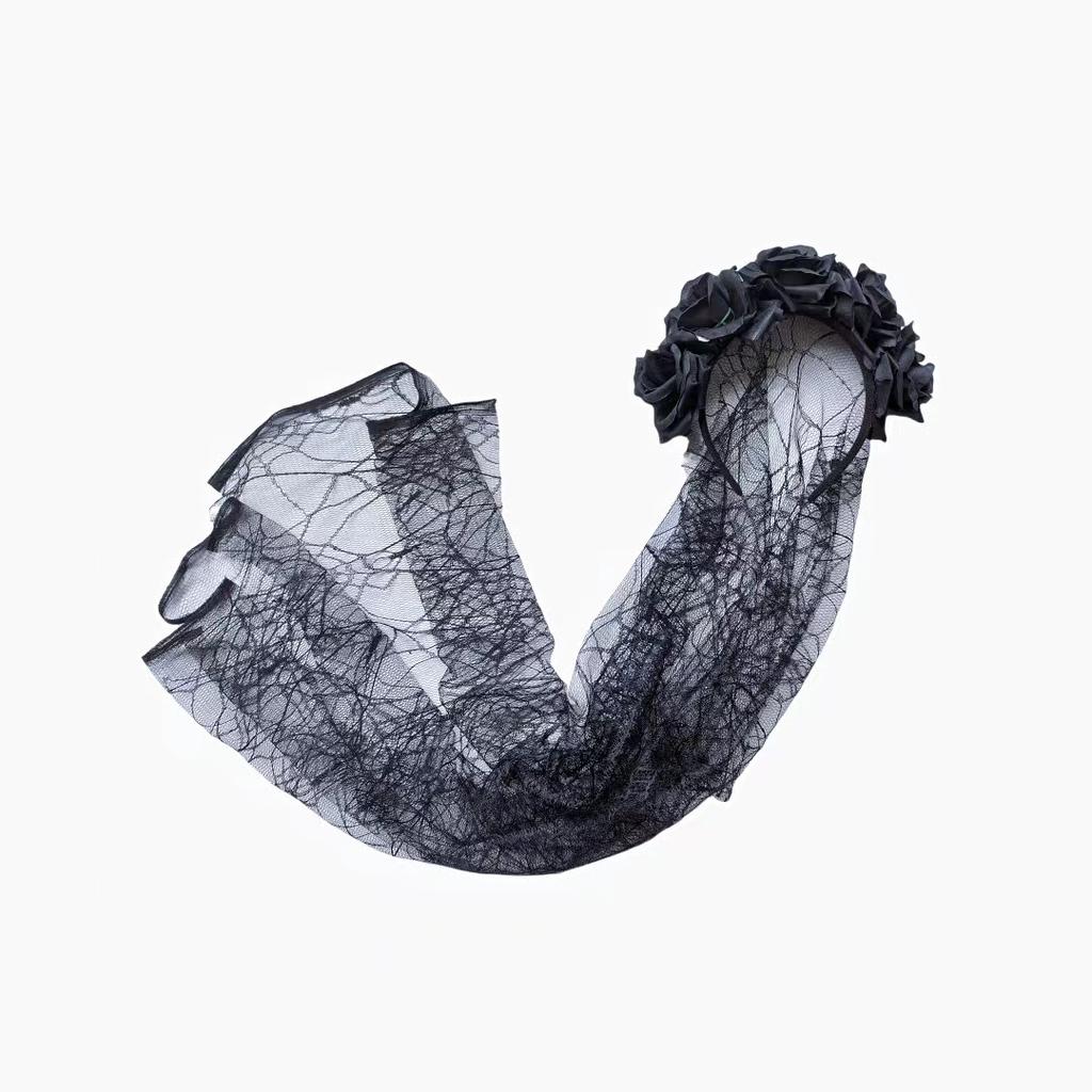 Ghost Bride Mesh Headband Simulation Rose Head Sand Party Hair Accessories