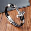 Viking Genuine Leather Bracelet Stainless Steel Charms Trendy Jewelry for Men Friendship Gift