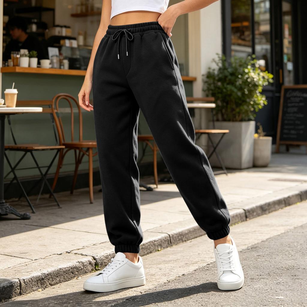 Pantalones de chándal con forro para mujer, color suelto para uso casual diario