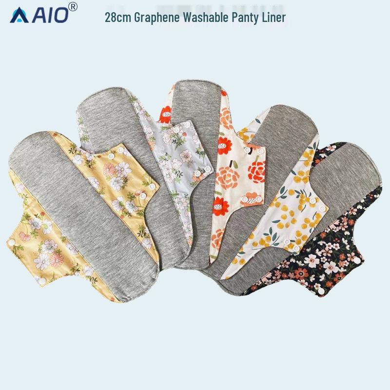 28cm Graphene Cotton Washable Menstrual Pad with One-Way Moisture Wicking and Leak-Proof Technology.