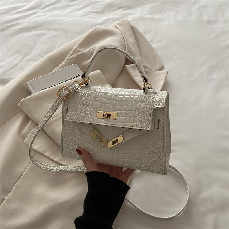 New Fashion Crocodile Embossed Faux Leather Shoulder Bag for Women Vintage Lock Square Crossbody Purse