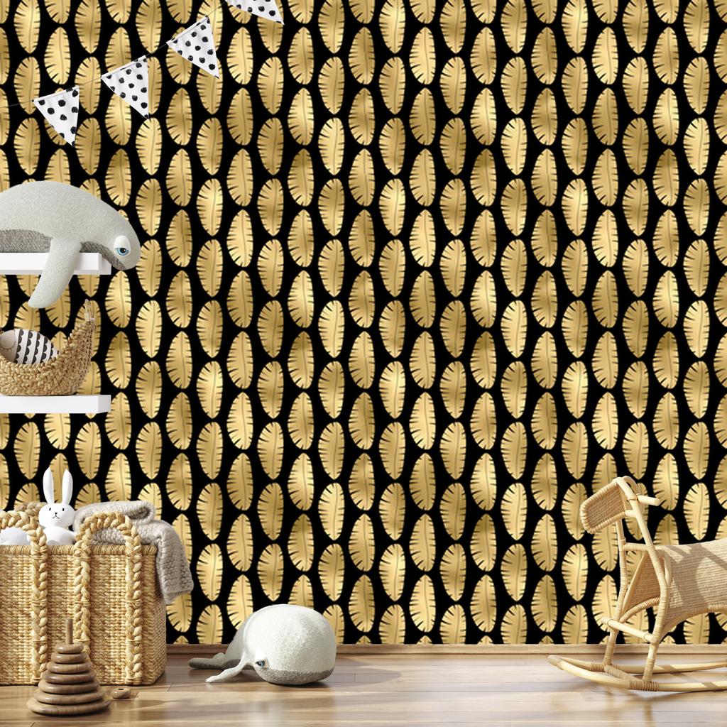 Black and Gold Tropical Gold and Black Pattern Wallpaper 50x1000