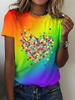 Printed Design - Not Textured Women's Fashion T-Shirt. Printed Design Round Neck Gradient Rainbow T-Shirt. Women's Casual Round Neck Short Sleeve T-S