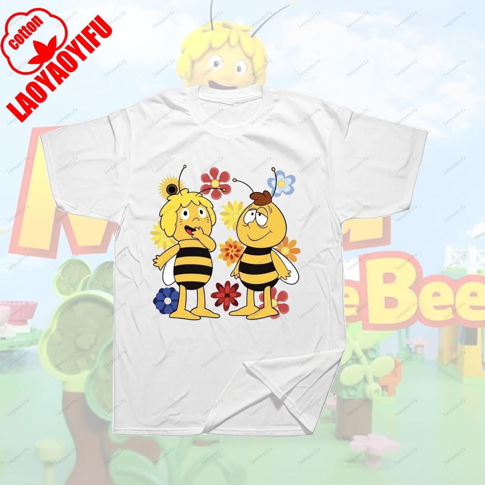 Maya The Bee Movie Cartoon Character T-shirts Maya The Bee Movie Kawaii Cartoons T Shirt Summer Breathable Camisetas