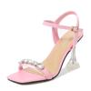 Rhinestone Shoes Stiletto Square Toe Strap Stiletto Slippers