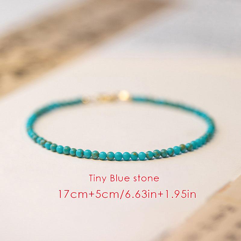 Dainty Tiny Blue Natural Stone Moonstone Beads Bracelet for Women Healing 7 Chakra Delicate Small Stacking Bracelet