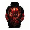 Women's Burning Fire Metal Skull Full Print Hoodie Halloween Gothic Long Sleeve Hooded Sweatshirt For Festival Wear