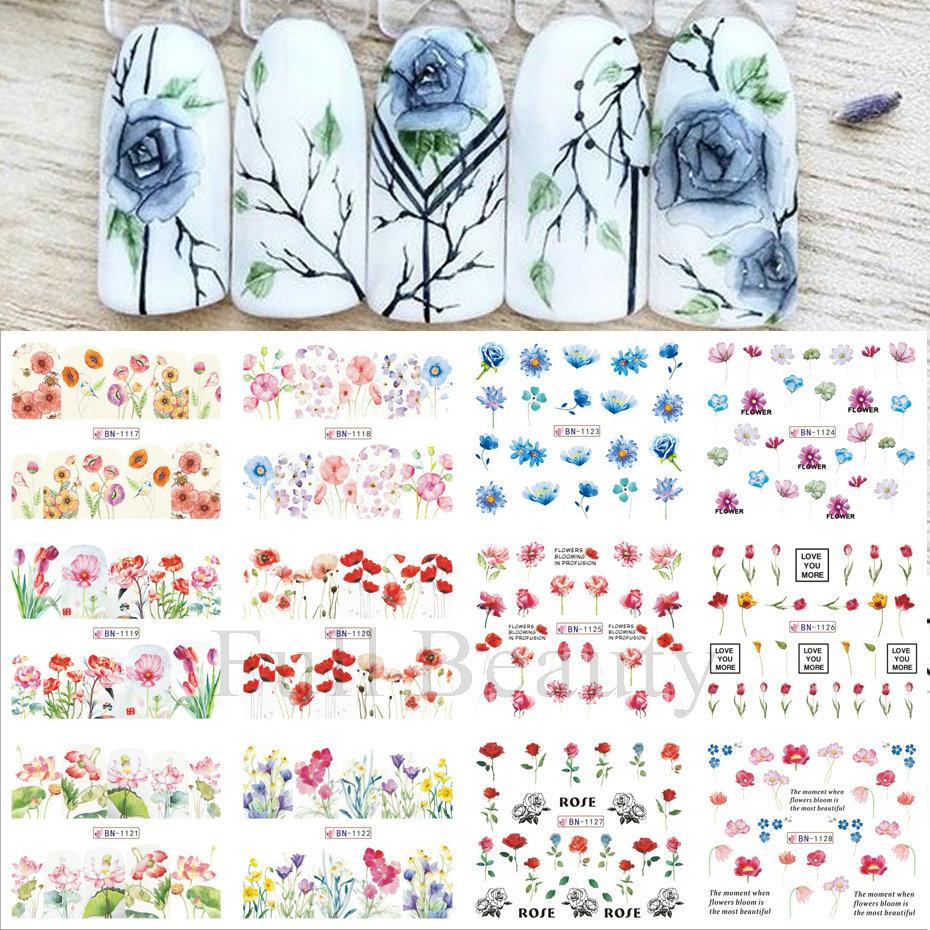 Nail Art Stickers Ins Spring And Summer Flower And Grass Series Zou Ju Flower Watermark Nail Stickers