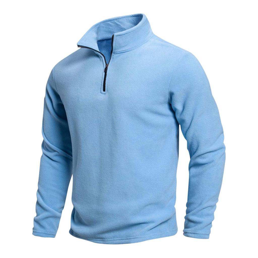 Men's Casual Solid Color Stand-up Collar Half-zipper Long-sleeved Top Men's Fleece Pullover Hoodie