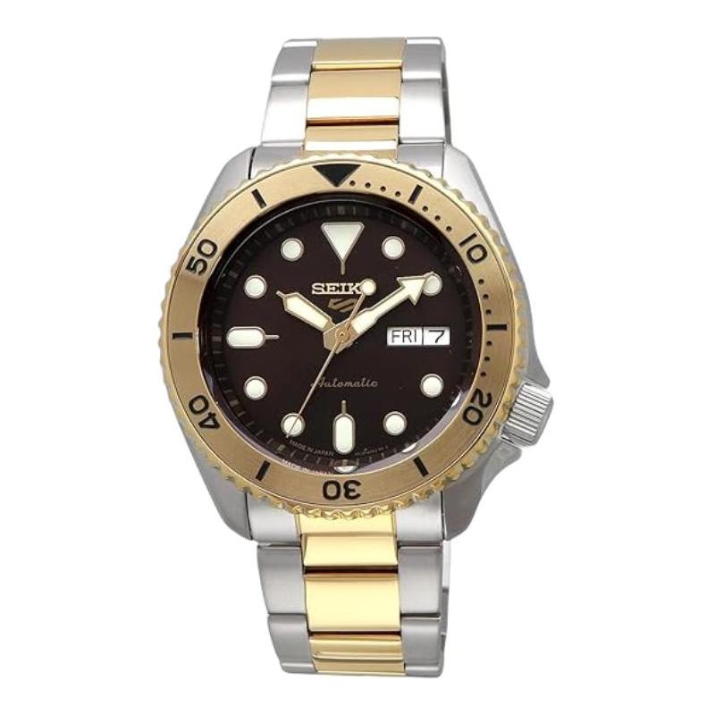 SEIKO seiko5 100 meters waterproof Automatic Steel Strap 46*42.5mm men s watch brown dial SRPK24 бежевый