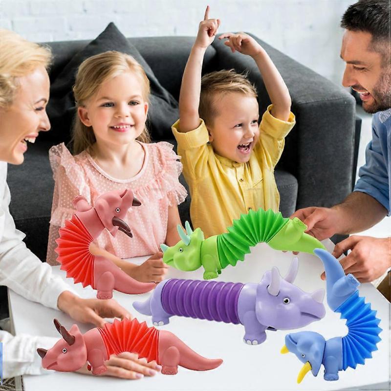 2Pcs Cartoon Dinosaur Stretchy Tubes Stress Relief Toys Party Favors Travel Toy for Kids Adults
