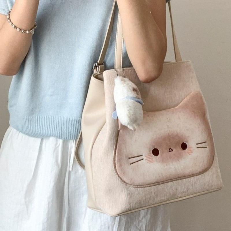 Cute Toast Kitten Handbag Women's New Versatile Student Schoolbag Fashion Trend Messenger Bag
