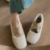 French Retro Plush Mary Jane Shoes Cross-strap Inner Height Increase Doudou Shoes Outer Wear