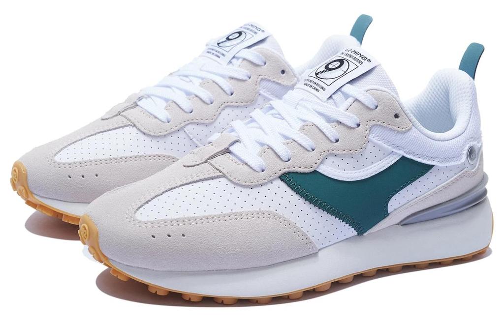 Li Ning Fangyuan Classic Slip Resistant Abrasion Resistant Low Top Sports Casual Shoes Women's White Gray Green AGCT048-1