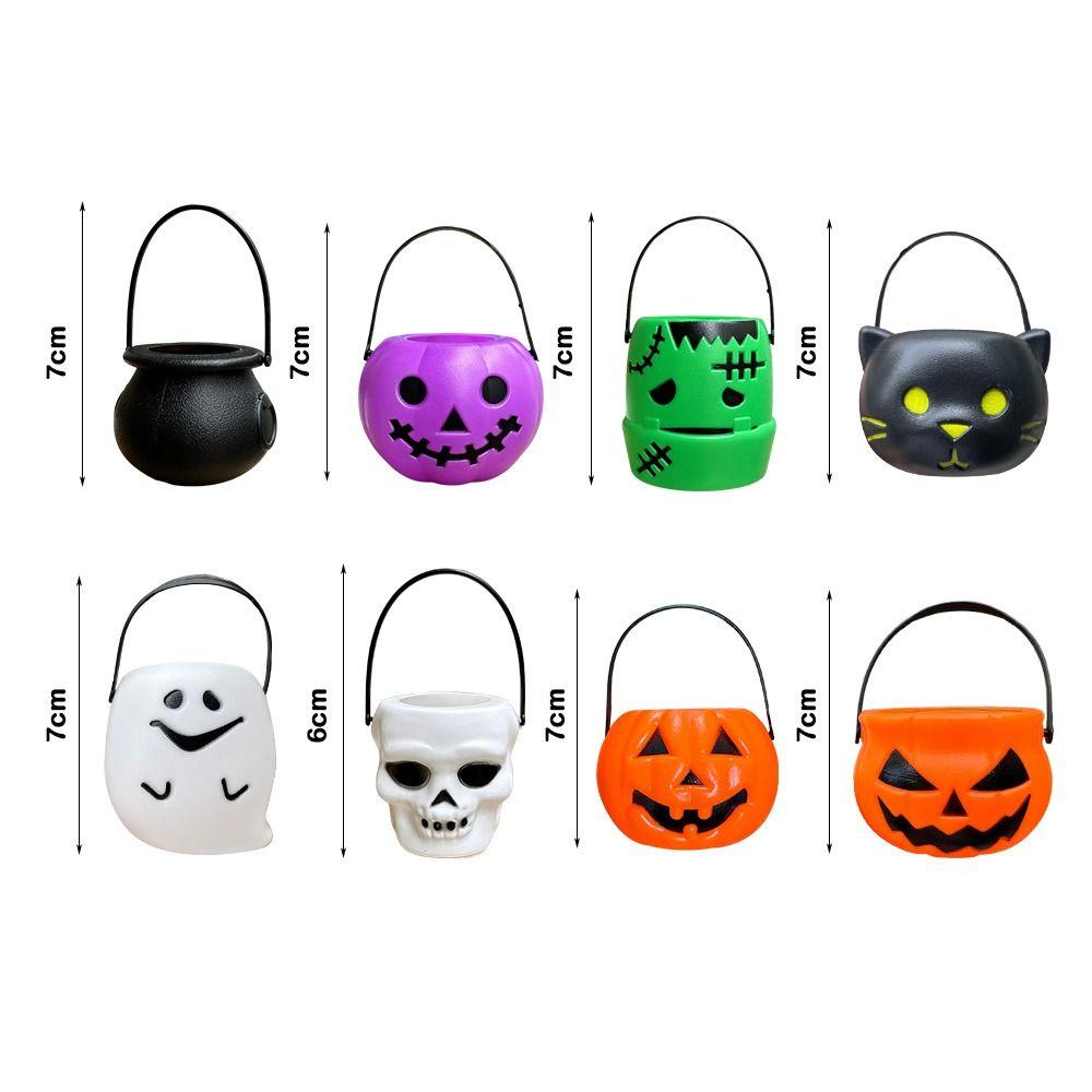 6PCS Set Festive 6cm Size Halloween Pumpkin Jar Triangular Eyes With Lid Pumpkin Bucket Mini Basket Pumpkin Lantern Gift Giving