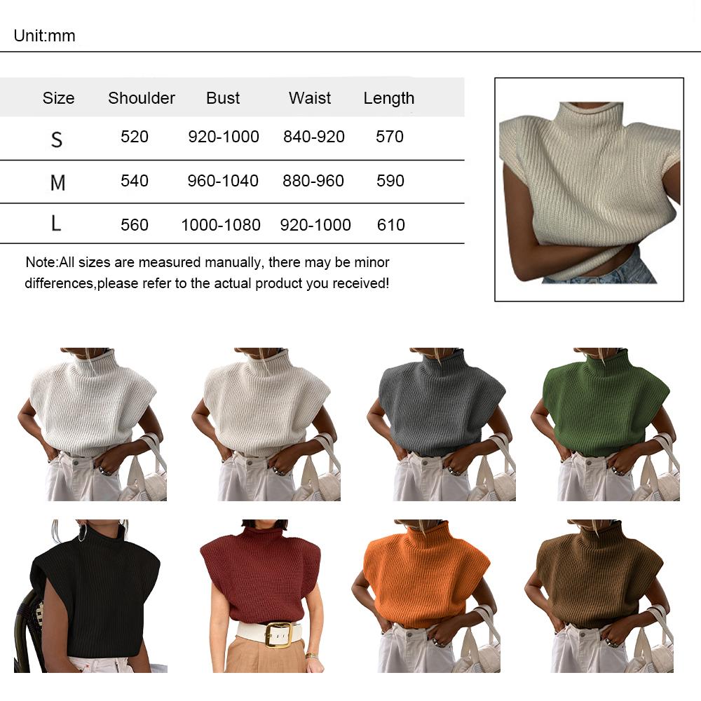 Damska kamizelka sweterkowa z krótkim rękawem Y2k Sweter bez rękawów Topy Sweter z dzianiny prążkowanej z golfem Elegancki