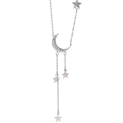 925 Sterling Silver Tassel Long Star Moon Necklaces & Pendants For Women Wedding Fashion Jewelry Chokers Dz819