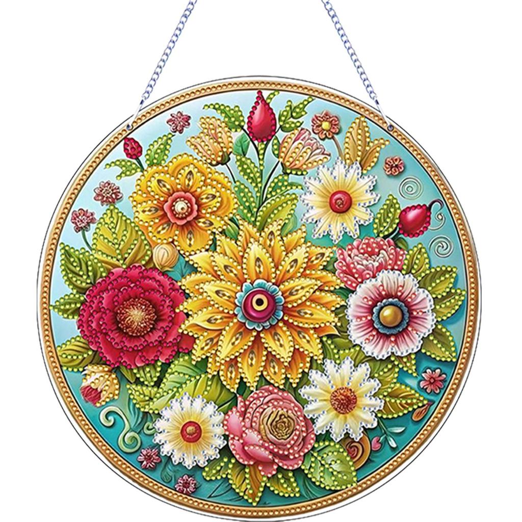 Animal Flower Theme 2D/Flat DIY Diamond Painting Set Rhinestone Diamond Art Window Pendants Window Hanging Art for Home Decor