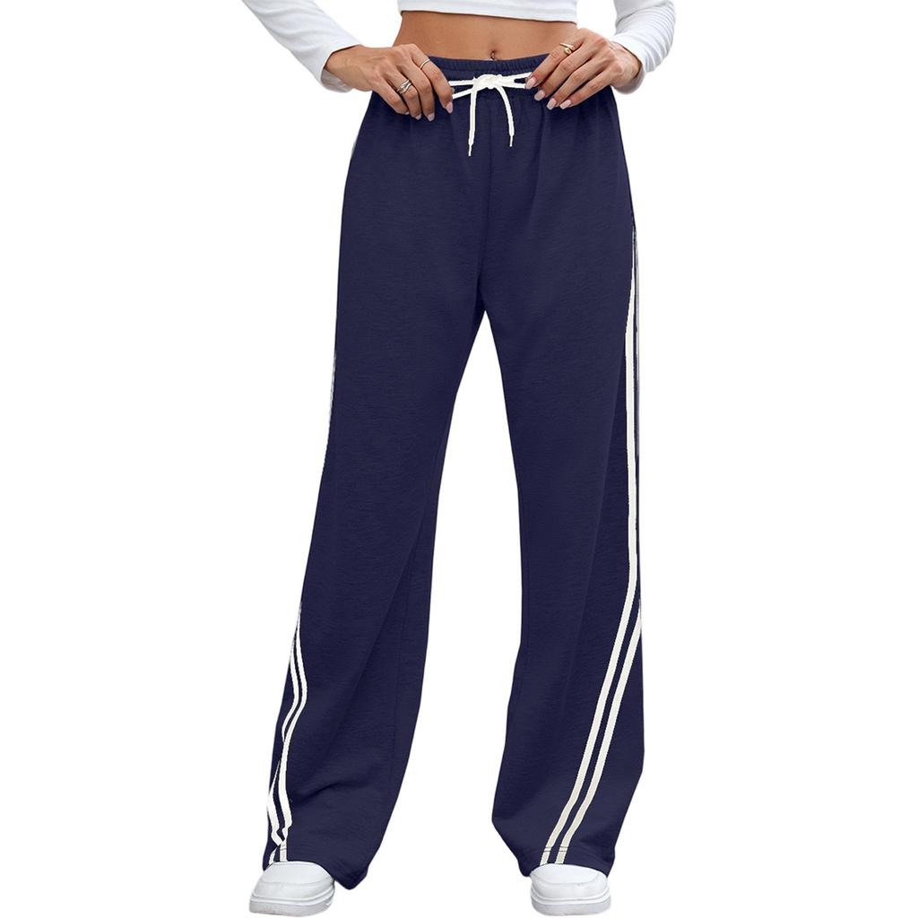 Women's Fashionable Solid Color Pocket Straight Leg Elastic Waist Casual Pants