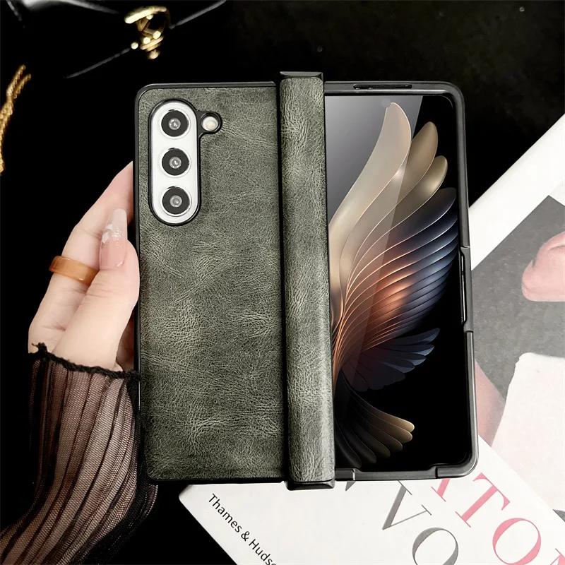 Matte Luxury Soft Leather Folding Hingle Shockproof Protection for Samsung Galaxy Z Fold 6 5 4 3 Case Back Cover Phone Accessory