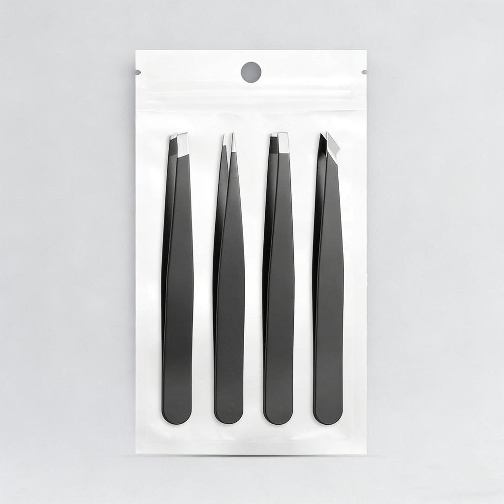 Universal Men's Eyebrow & Beard Tweezers Set with Razor & Leather Case