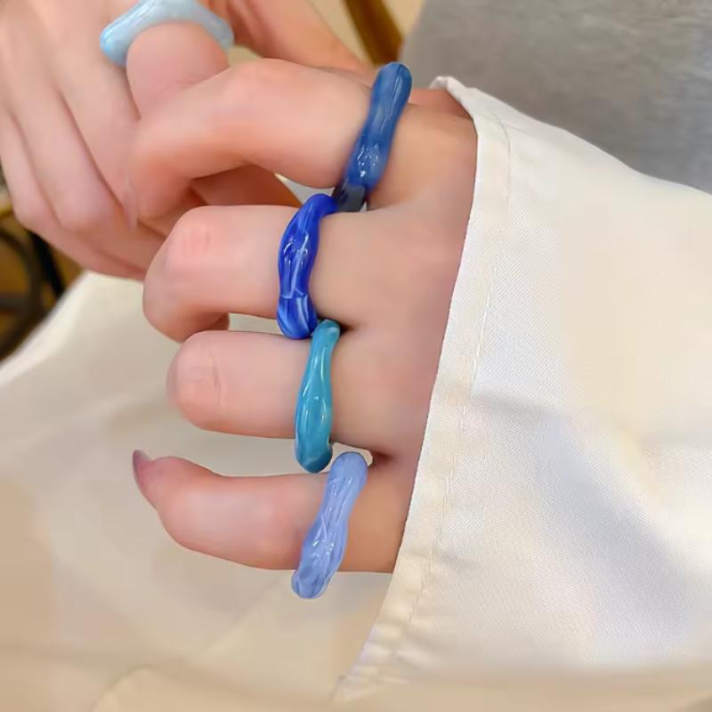 5 Pieces/Set Of Summer New  And Creative Colored Geometric Rings, Women'S Fashionable Daily Party Jewelry Gifts