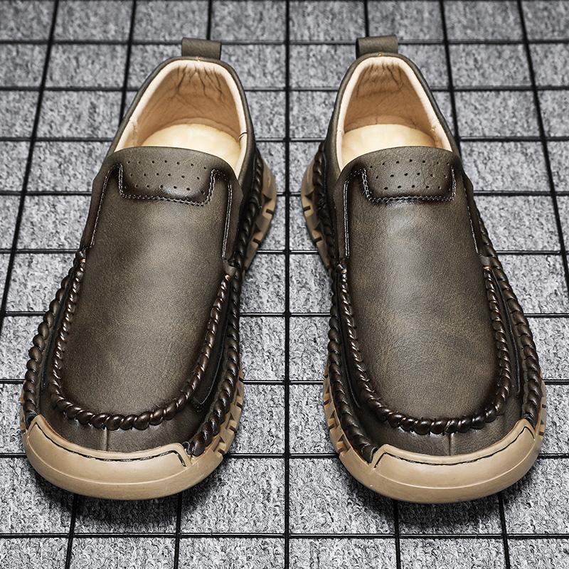 Fashion Stylish Men's Business Casual Shoes Comfy Leather Loafers Comfortable Casual Shoes Rubber Bottom Hiking Shoes Male Slip on Flats