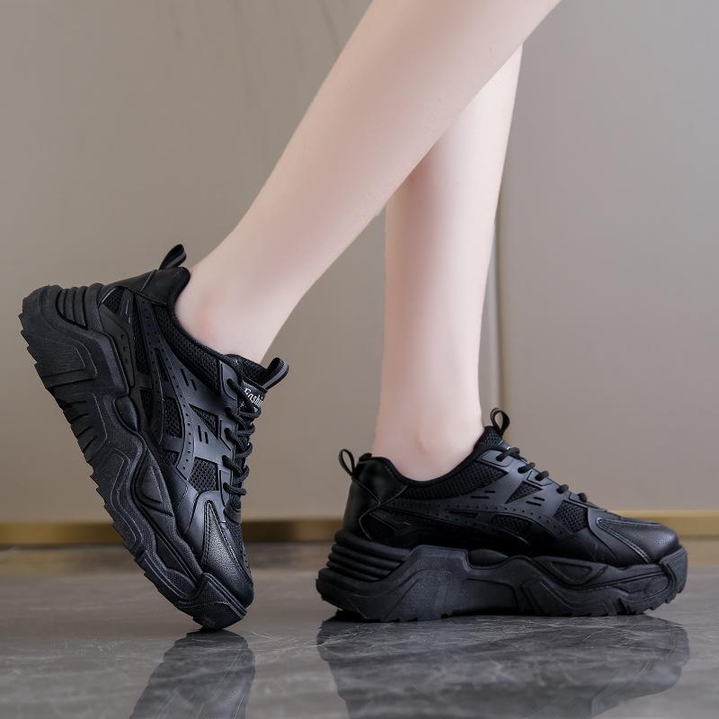 Black Daddy Thick Sole Sneakers Casual Vulcanized Shoes Women High Platform Sneakers Lace Up White Sneakers Women
