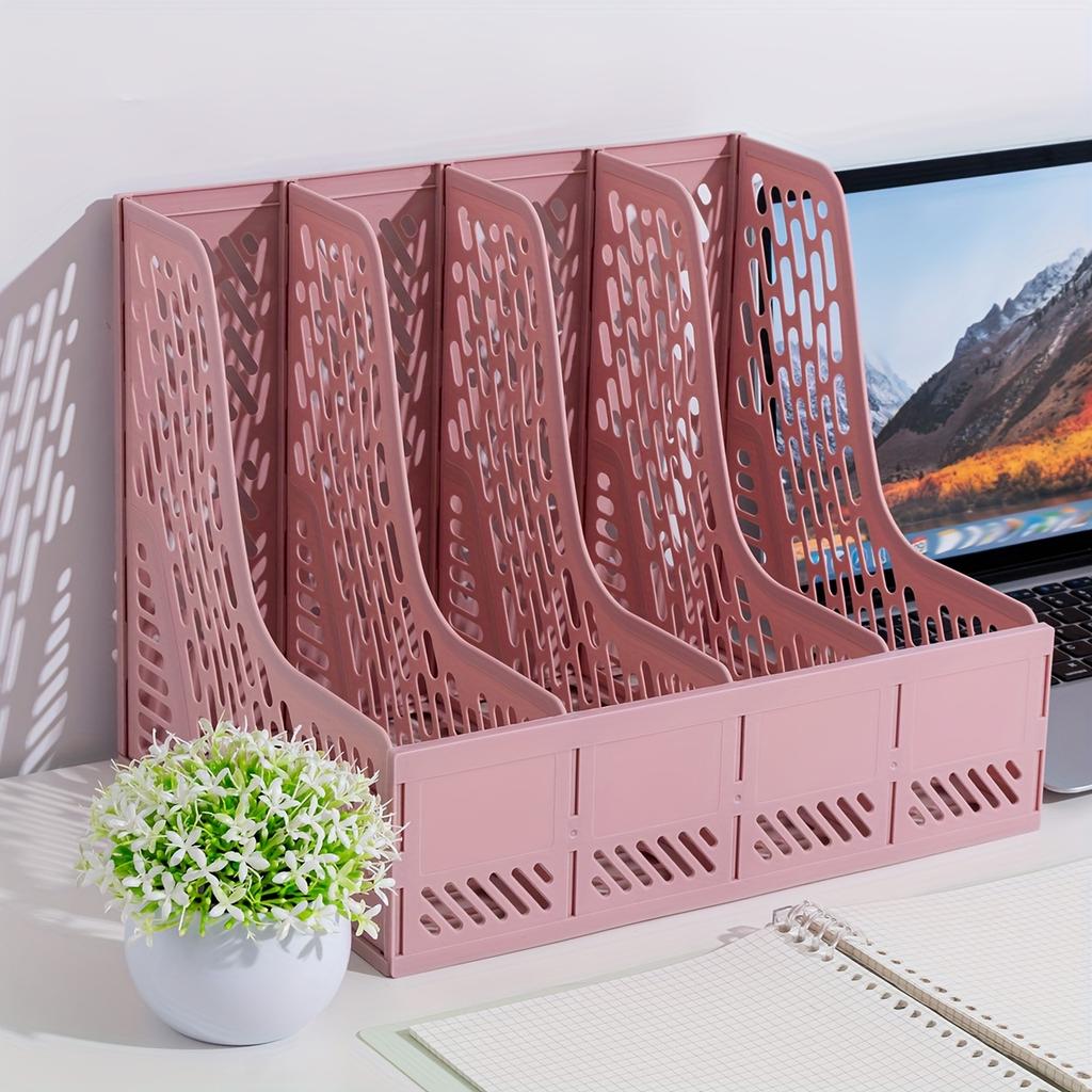Magazine File Holder, Desk Organizer File Folder for Office Organization and Storage, Sturdy Plastic, 4 Vertical Compartmente
