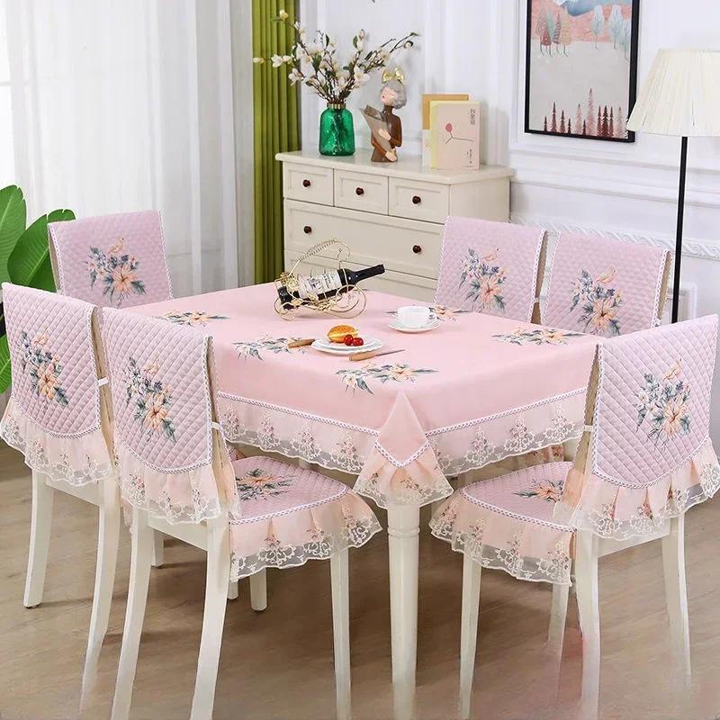 Light Luxury Wave Lace Stolsöverdrag Förtjockad Matbordsduk Kudde Europeisk stil Stor blomma Bordsduk Stolsöverdrag