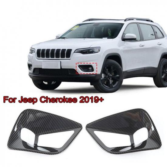Car Front Fog Light Lamp Cover Trim Bezels For Jeep Cherokee + Carbon Fiber